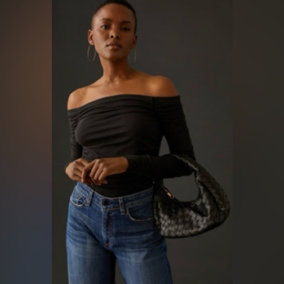 ‼️RARE‼️🎸MAEVE🎸🔥NWT🔥Off-the-Shoulder Ruched Top in Black— S